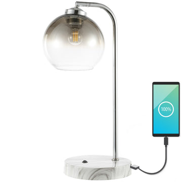 Ada 20" Industrial Contemporary Iron/Glass LED Task Lamp with USB Charging Port - JONATHAN Y